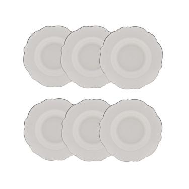 Imagem de Cj 6 Pratos Fundos de Porcelana Branca Maldivas C/Filete Prata 23cm Wolff
