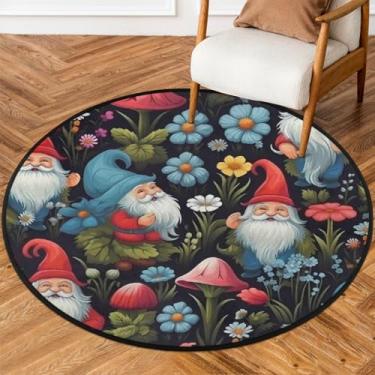 Imagem de Tapete redondo com flor de cogumelo fofo de gnomos, 1,5 m, antiderrapante, tapete redondo lavável, tapete para decoração de quarto, sala de estar, sala de jantar, entrada, berçário, interior