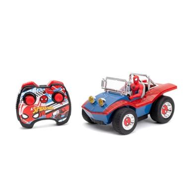 Imagem de Jada Spider-Man Buggy RC com figura do Homem-Aranha não removível, 7 polegadas, botão turbo, controlo remoto de função completa, a partir dos 6 anos, vermelho/azul