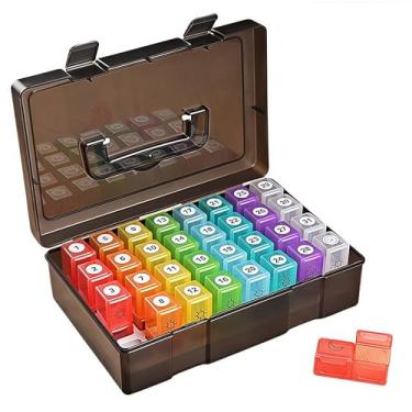 Imagem de WEEOATAR Organizador de pílulas, dispensador de comprimidos, caixa mensal de comprimidos 2 vezes ao dia com 32 compartimentos, fácil de usar com zíper para vitaminas e suplementos (caixa preta e