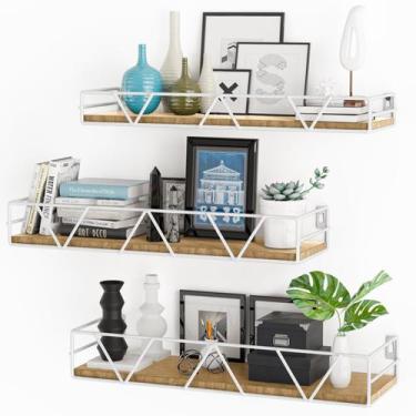 Imagem de Prateleiras flutuantes, conjunto de 3 prateleiras de parede de madeira