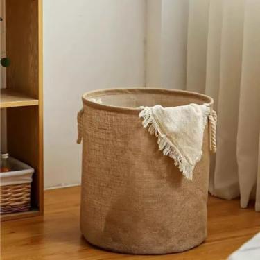 Imagem de Cestos de roupa à prova d'água, algodão, linho, dobrável, redondo, organizador de brinquedos (39,9 x 45 cm)