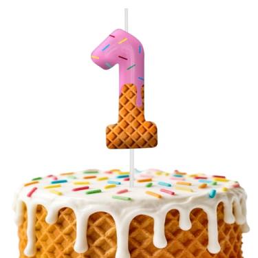 Imagem de Velas de aniversário de sorvete, decoração de topo de bolo de 6 cm, velas número 1, decorações de aniversário, decorações de bolo de festa de aniversário, suprimentos de festa