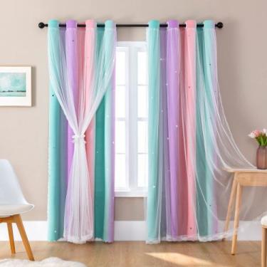 Imagem de Cortinas XiDi para quarto de meninas, cortinas ombre de janela, conjun