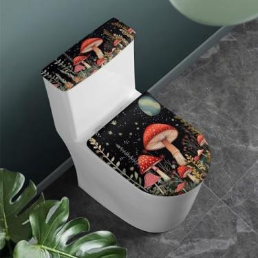 Imagem de Hudotybom Capas de assento de vaso sanitário para banheiro, galáxia, cogumelo, tampa de vaso sanitário e tampa de tanque, 2 peças, serve na maioria dos tamanhos, acessórios de decoração de banheiro
