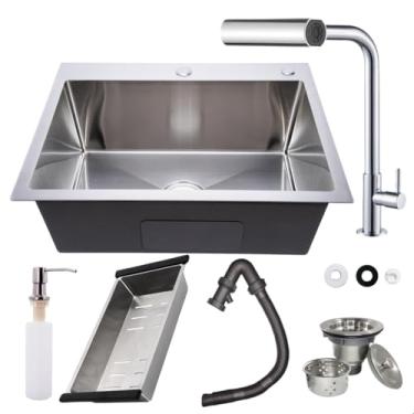 Imagem de SOFTINOX Kit Cuba de Cozinha Inox 304 60x45 Embutir ou Sobrepor, Com Acessórios + Torneira Gourmet 4 Jatos (Cromada)