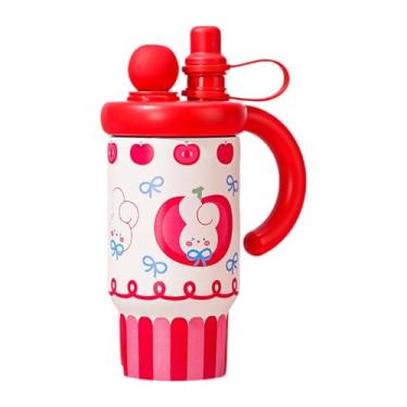 Imagem de YWJLQH Copo térmico de 800 ml com alça, portátil, reutilizável, para garrafa de água, aço inoxidável, para academia, viagens, casa, escritório, Coelho Vermelho