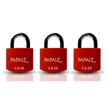 Imagem de Kit 3 Cadeados em Aluminio CA30 30mm Vermelho com Chaves - Segurança e Resistencia