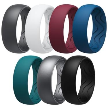 Imagem de Egnaro Anéis masculinos de silicone de 8 mm de largura e 2,5 mm de espessura, faixas elásticas pretas de borracha para remoção de ervas daninhas e sulcos respiráveis para treino de academia, 12.5-13