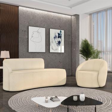 Imagem de Sofá 2 Lugares Orgânico 140cm Morgan E Poltrona Lua Bouclê Bege