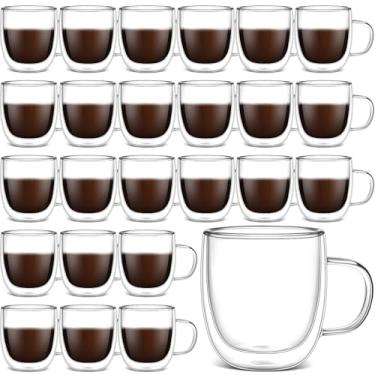 Imagem de Gerrii Pacote com 24 canecas de café de vidro de parede dupla com alça de 283 g canecas de cappuccino de vidro isolado copos de café transparente para escritório em casa, café, chá, café expresso