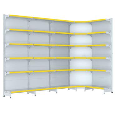 Imagem de Gondola Parede 202 Fit Farmacia Ate 4 M Bco 1 Canto Pe Amare