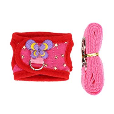 Imagem de Conjunto de arnês de coleira pequena para animais de estimação coleira pequena alça de peito hamster arnês de caminhada ao ar livre para coelho hamster porquinho da índia suprimentos para animais de estimação (M vermelho)