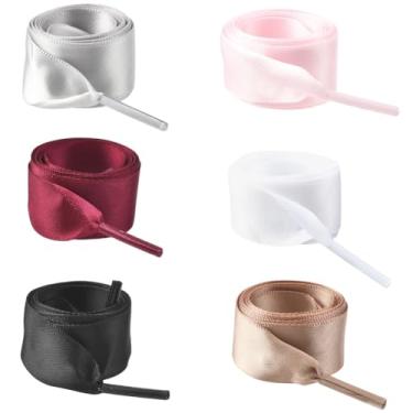 Imagem de SOFPLATE 6 pares, 6 cores, 122 cm de largura, atacadores de sapato de seda, atacadores de sapato de seda de poliéster colorido, borda plana, macio, casual, cadarços de fita de cetim para tênis, botas