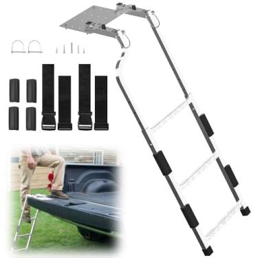 Imagem de Escada de porta traseira de caminhonete – Escada traseira dobrável de aço inoxidável resistente, degraus antiderrapantes, altura ajustável, acessórios de caminhão de ajuste universal para Ram Ford