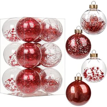 Imagem de Briful Conjunto de bolas de Natal transparentes decorativas de 80 mm/3,15" com enfeites de bola de Natal transparentes decorativos com decoração delicada e recheada, enfeites de árvore de Natal