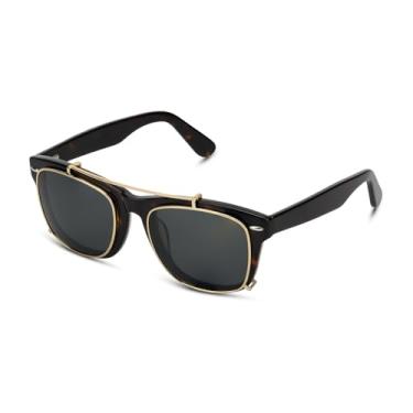 Imagem de RUINLOUM Óculos de sol polarizados clip-on – UV400, armação de acetato, aro dourado, quadrado vintage para homens e mulheres, Carapaça de tartaruga + ouro, 53mm