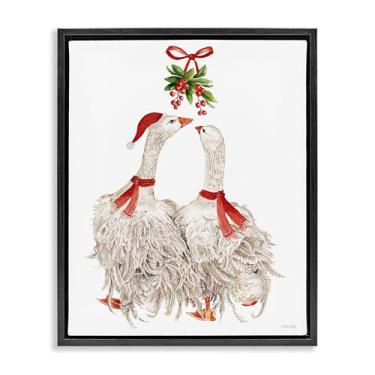 Imagem de Stupell Industries Arte de parede em tela flutuante com moldura preta de gansos românticos sob visco, design de Cindy Jacobs, 53 x 43 cm