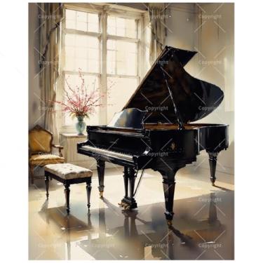 Imagem de Kit de pintura interior de piano de luxo por números para adultos – Pintura clássica de cena de piano de cauda em tela 40,6 x 50,8 cm, conjunto de tinta acrílica, adequado para iniciantes, presente