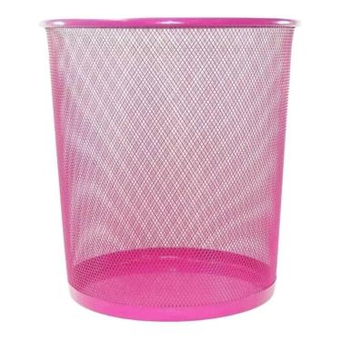 Imagem de Lixeira Metal Aramado Cesto Lixo Escritório 10 Litros Rosa