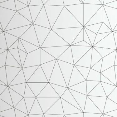 Imagem de ESSMOKO Papel de parede moderno preto e branco linha de malha PVC impermeável móveis renovação adesivos sala de estar quarto papel de parede autoadesivo linhas irregulares 45 * 500 cm