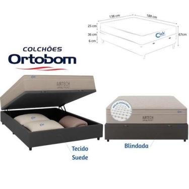 Imagem de Conjunto Colchão Ortobom Airtech Casal 138x188 Molas Pocket + Cama Box