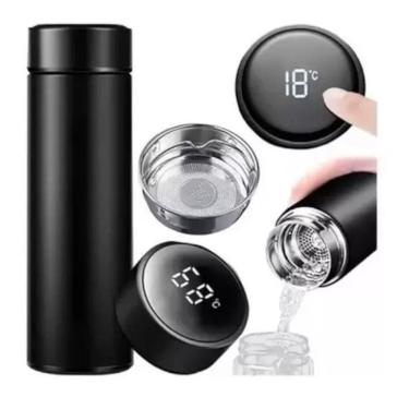 Imagem de Garrafa térmica squeeze medidor temperatura 500ml inox preto