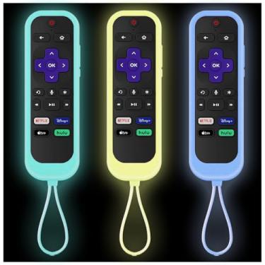 Imagem de Taiyiluo Capa de silicone para controle remoto Roku compatível com Hisense TCL Roku TV, Steaming Stick Express, controle de substituição universal que brilha no escuro