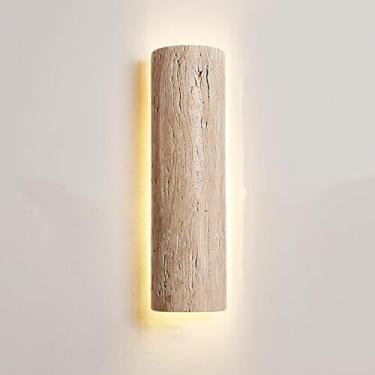 Imagem de Luminária de parede LED Half Cylinder, luminária de parede em travertino amarelo, luminária de parede longa Wabi Sabi, luminária de parede retrô moderna, arandelas com fiação 3000K para corr