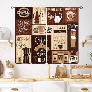 Imagem de Cortinas de janela de café, cozinha, rústico, vintage, latte, cappuccino, tema de feijão, casa de fazenda, marrom, tratamento de janela para quarto, sala de estar, café, drapeado, 2 painéis, 139 x 99
