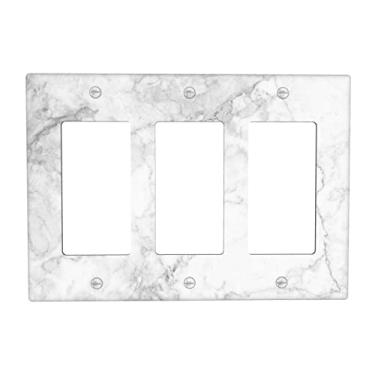 Imagem de Capa de interruptor de luz tripla com estampa de mármore branco e cinza, placa decorativa de plástico cinza, placa de parede de 3 grupos, placa de parede elétrica para banheiro, quarto, cozinha, 4,5 x