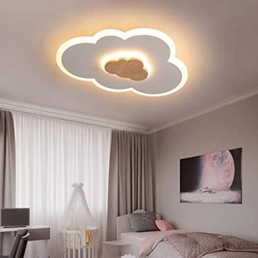 Imagem de Luminária de teto moderna de madeira LED para quarto infantil Luz branca quente 50 x 37 cm 26 W LED Iluminação infantil Design criativo de desenho animado Abajur de acrílico de alumínio bran