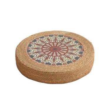 Imagem de pufe Almofada de palha redonda tecido travesseiro chão tatami tapete yoga cerimônia chá almofada meditação(Multi-colored)