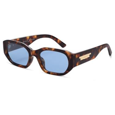 Imagem de SOJOS Óculos de sol polarizados femininos masculinos retrô retangular armação hexagonal da moda 80s 90s Shades SJ2324, Tartaruga, Medium