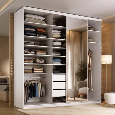 Imagem de Guarda-roupa Closet Casal 100% Mdf Bp 208cm com 1 Porta Espelho 3 Gavetas Sion Branco