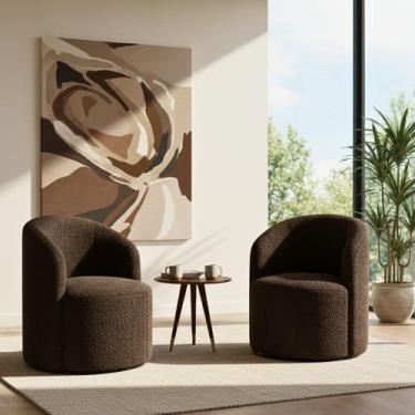 Imagem de Kit 02 Poltronas Curva Orgânica Nature Gaia Boucle Marrom - Montanaris