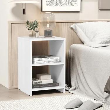 Imagem de Mesa de Cabeceira Compacta de Quarto Mesinha Apoio Lateral para Cabeceira Cama com 2 Nichos Organização e Decoração Abertos 33cm x 48cm x 30cm Design Clean Dubai - Branco