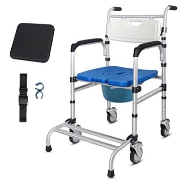 Imagem de Cadeira de vaso sanitário com rodas, cadeira de rodas com altura ajustável, cadeira de cabeceira para idosos e deficientes, cadeira de chuveiro cômoda com rodas com apoio para os pés, capacidade de