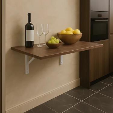 Imagem de Mesa Dobravel 100cm x 50cm Retratil de Parede Borda Redonda Suspensa Para Cozinha Pequena(Amadeirada,50cm x 40cm)