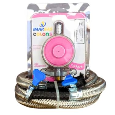 Imagem de Regulador registro Gás rose Elite 1kg/h Inmetro cozinha fogão forno cooktop mangueira malha aço 1,5 metros