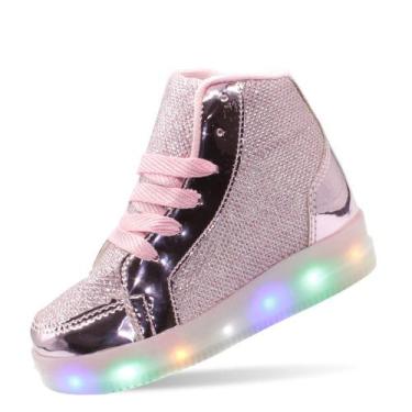 Imagem de Tenis Cano Medio Luzes de Led Meninas Glitter Espelhado Rosa - EDS, 27