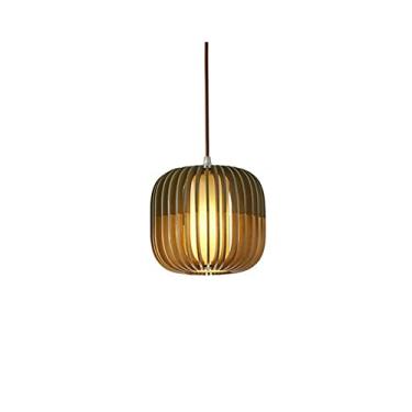 Imagem de YQSLQZZ Luminária pendente de casa de fazenda em forma de tambor, luzes de teto japonesas retrô para ilha de cozinha, lustre de iluminação decorativa de entrada de corredor de jantar, altura ajustável