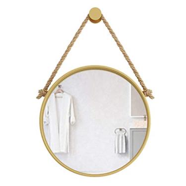 Imagem de Espelho de banheiro montado na parede espelho penteadeira vidro ouro metal e círculo pendurado anti-estilhaço 40 cm