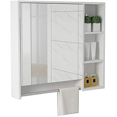 Imagem de Armários de espelho de banheiro Caixas de espelho de madeira maciça Espelho montado na parede (Cor: Cor de madeira, Tamanho: 68 * 13 * 70 cm) (cor de madeira 78 * 13 * 70 cm) (branco 78 * 13 * 70 cm)