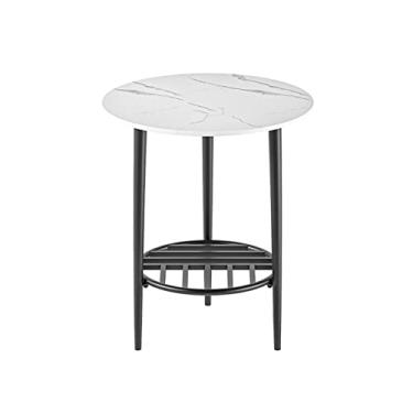 Imagem de Mesa lateral de 2 camadas redonda mesa de café pequena mesa de chá para uso externo ou interno mesa de café de ardósia de mármore para quarto, sala de estar, sofá (cor: B) (B)