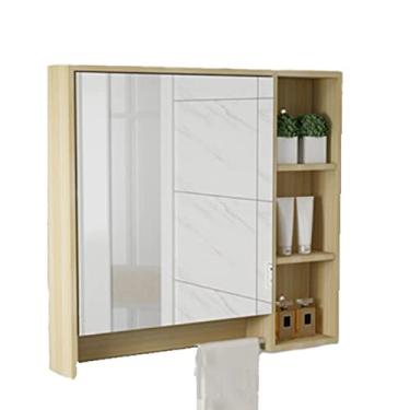 Imagem de Armário com espelho armário de parede pendurado tipo parede armário pendurado armário com prateleiras armário de armazenamento adequado para banheiro e cozinha (cor: marrom tamanho: 100 cm/39,3