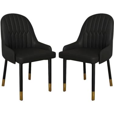 Imagem de ZYHSIJOBAS Conjunto de 2 cadeiras de jantar cadeiras de jantar de couro PU, cadeiras de cozinha com almofada ergonômica espessa, apoios de braço com pernas de aço carbono, cadeira lateral de jantar