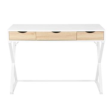 Imagem de Mesa de escritório com moldura de aço, mesa de computador, 110 x 50 x 75 cm, PC, mesa de trabalho, laptop com 3 gavetas para estudo, móveis de escritório em casa (D 110 x 50 cm)