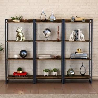 Imagem de Kit 3 Estantes para Livros Industrial Aço 4 Prateleiras 146cmx180cm Ac