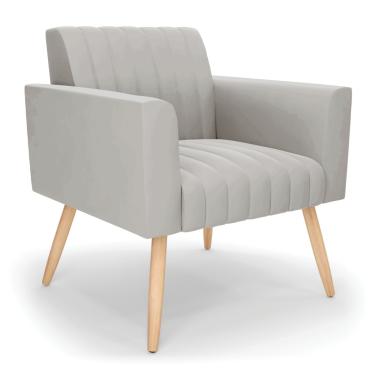 Imagem de Poltrona Viena Gomada Veludo Cinza Pés Palito Natural - D'Rossi